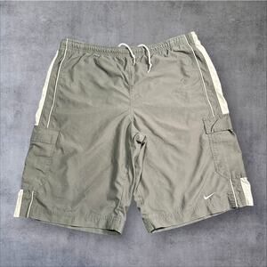Nike Vintage Y2K Mens L Gray White Cargo Skater Lightweight Drawstring Shorts